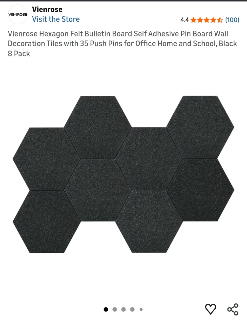 7 Piece Adhesive Black Hexagonal Felt Board/Tiles - Picture 5 of 5